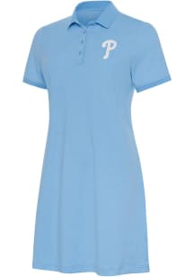Antigua Philadelphia Phillies Womens Blue Play Through Dress White Logo Short Sleeve Polo Shirt