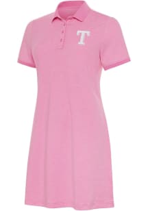 Antigua Texas Rangers Womens Pink Play Through Dress White Logo Short Sleeve Polo Shirt