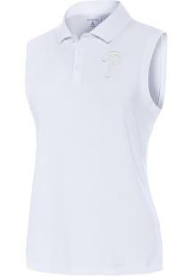 Antigua Philadelphia Phillies Womens White Recap White Logo Polo Shirt