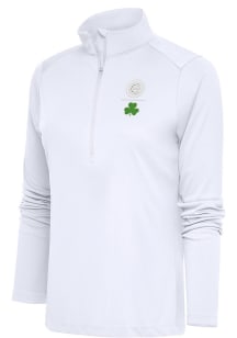 Antigua Chicago Cubs Womens White Shamrock Tribute 1/4 Zip Pullover