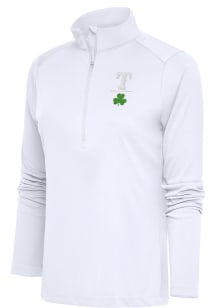 Antigua Texas Rangers Womens White Shamrock Tribute 1/4 Zip Pullover