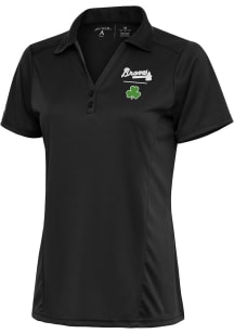 Antigua Atlanta Braves Womens Grey Shamrock Tribute Short Sleeve Polo Shirt