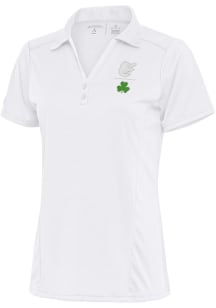 Antigua Baltimore Orioles Womens White Shamrock Tribute Short Sleeve Polo Shirt