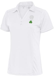 Antigua Boston Celtics Womens White Shamrock Tribute Short Sleeve Polo Shirt
