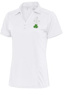 Antigua Boston Red Sox Womens White Shamrock Tribute Short Sleeve Polo Shirt