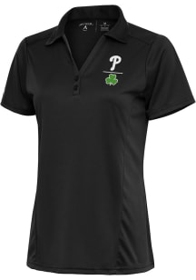 Antigua Philadelphia Phillies Womens Grey Shamrock Tribute Short Sleeve Polo Shirt