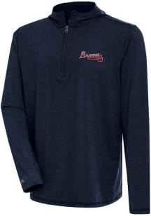 Antigua Atlanta Braves Mens Navy Blue Tidy Long Sleeve 1/4 Zip Pullover