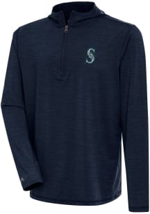 Antigua Seattle Mariners Mens Navy Blue Tidy Long Sleeve Qtr Zip Pullover