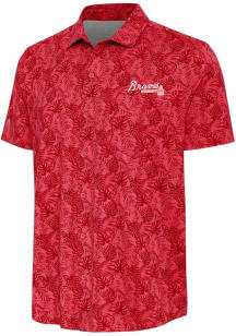Antigua Atlanta Braves Mens Red Tonal Logo Tampa Short Sleeve Dress Shirt