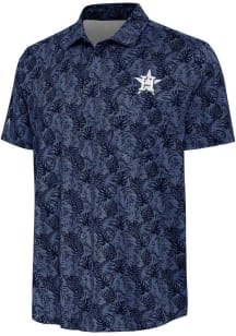 Antigua Houston Astros Mens Navy Blue Tonal Logo Tampa Short Sleeve Dress Shirt