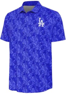 Antigua Los Angeles Dodgers Mens Blue Tonal Logo Tampa Short Sleeve Dress Shirt