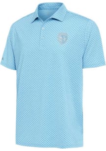 Antigua Sporting Kansas City Mens Blue Dawdle White Logo Short Sleeve Polo