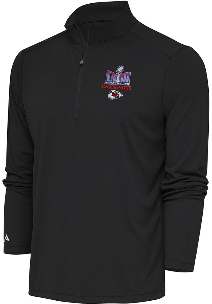 Antigua Kansas City Chiefs Mens Grey Super Bowl LVIII Champions Tribute  Long Sleeve 1/4 Zip Pull..