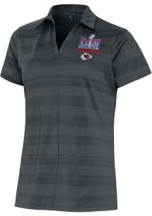 Antigua Kansas City Chiefs Womens Grey Super Bowl LVIII Champions Compass Short Sleeve Polo Shir..
