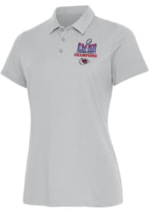 Antigua Kansas City Chiefs Womens Grey Super Bowl LVIII Champions Matter Short Sleeve Polo Shirt
