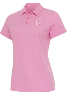 Antigua Sporting Kansas City Womens Pink Matter White Logo Short Sleeve Polo Shirt