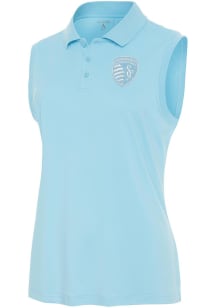 Antigua Sporting Kansas City Womens Blue Recap White Logo Polo Shirt