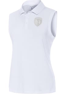 Antigua Sporting Kansas City Womens White Recap White Logo Polo Shirt