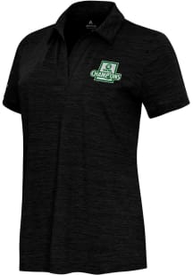 Antigua Boston Celtics Womens Black 2024 NBA Champions Layout Short Sleeve Polo Shirt