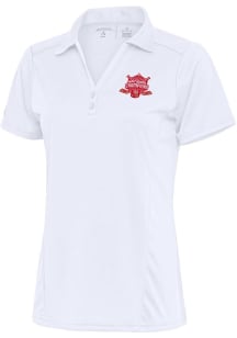 Antigua Denver Pioneers Womens White 2024 NCAA Ice Hockey Champs Tribute Short Sleeve Polo Shirt