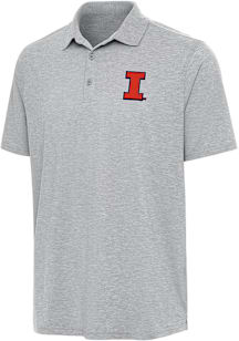 Antigua Illinois Fighting Illini Mens Grey Par 3 Short Sleeve Polo