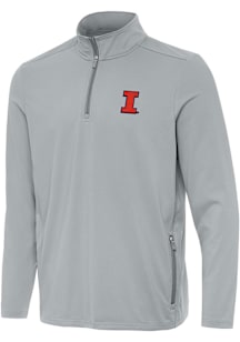 Antigua Illinois Fighting Illini Mens Grey Perilous Long Sleeve Qtr Zip Pullover