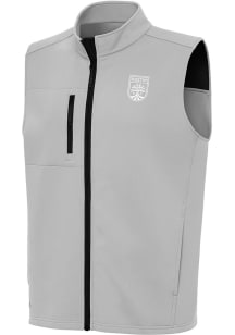 Antigua Austin FC Mens Grey Demand White Logo Sleeveless Jacket
