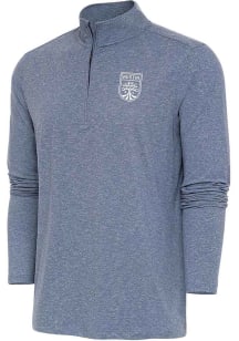 Antigua Austin FC Mens Navy Blue Hunk White Logo Long Sleeve 1/4 Zip Pullover