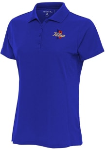 Womens Tulsa Golden Hurricane Blue Antigua Legacy Pique Short Sleeve Polo Shirt