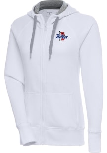 Womens Tulsa Golden Hurricane White Antigua Victory Long Sleeve Full Zip Jacket