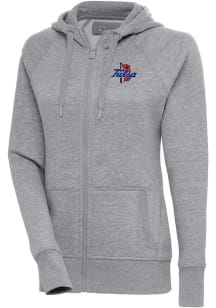 Womens Tulsa Golden Hurricane Grey Antigua Victory Long Sleeve Full Zip Jacket