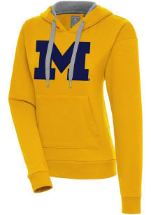 Womens Michigan Wolverines Gold Antigua Full Front Victory Hooded Sweatshirt