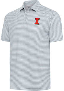 Antigua Illinois Fighting Illini Mens Grey Skills Short Sleeve Polo