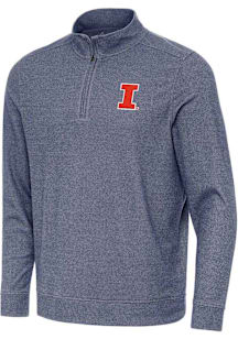 Antigua Illinois Fighting Illini Mens Navy Blue Subtle Long Sleeve Qtr Zip Pullover