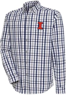 Mens Illinois Fighting Illini Navy Blue Antigua Tending Long Sleeve Dress Shirt