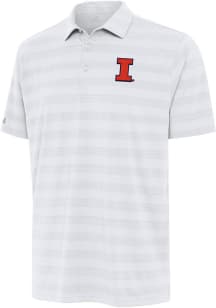 Mens Illinois Fighting Illini White Antigua Tunnel Short Sleeve Polo Shirt