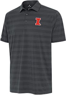 Antigua Illinois Fighting Illini Mens Grey Tunnel Short Sleeve Polo