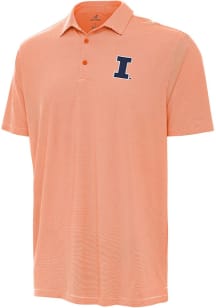 Mens Illinois Fighting Illini Orange Antigua Twine Short Sleeve Polo Shirt