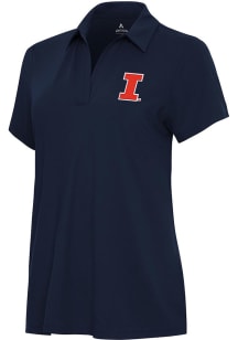 Womens Illinois Fighting Illini Navy Blue Antigua Era Short Sleeve Polo Shirt