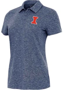 Womens Illinois Fighting Illini Navy Blue Antigua Matter Short Sleeve Polo Shirt