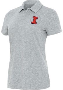 Womens Illinois Fighting Illini Grey Antigua Matter Short Sleeve Polo Shirt