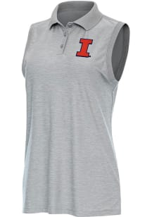 Womens Illinois Fighting Illini Grey Antigua Recap Polo Shirt