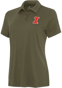 Womens Illinois Fighting Illini Olive Antigua Reprocess Recycled Short Sleeve Polo Shirt