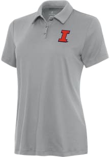 Womens Illinois Fighting Illini Grey Antigua Reprocess Recycled Short Sleeve Polo Shirt