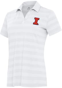 Womens Illinois Fighting Illini White Antigua Tunnel Short Sleeve Polo Shirt