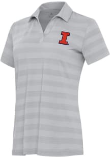 Womens Illinois Fighting Illini Grey Antigua Tunnel Short Sleeve Polo Shirt