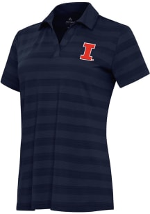 Womens Illinois Fighting Illini Navy Blue Antigua Tunnel Short Sleeve Polo Shirt