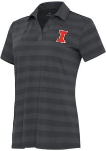 Womens Illinois Fighting Illini Grey Antigua Tunnel Short Sleeve Polo Shirt