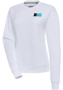 Womens Big Ten White Antigua Victory Crew Sweatshirt