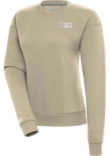 Womens Big Ten Khaki Antigua Victory Crew Sweatshirt